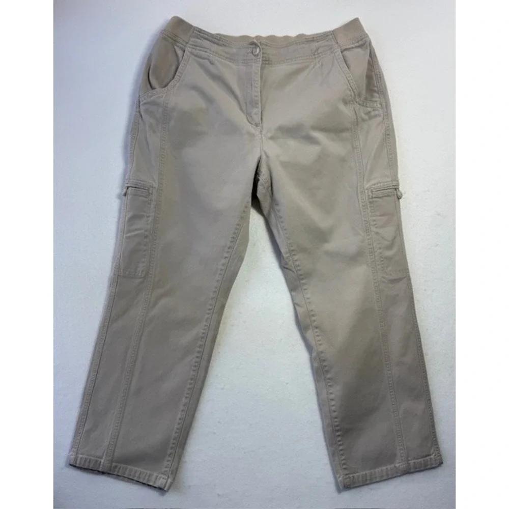 LL Bean Cargo Pants Womens 14 PET Khaki Classic Fit Elastic Waist 282466 Utility